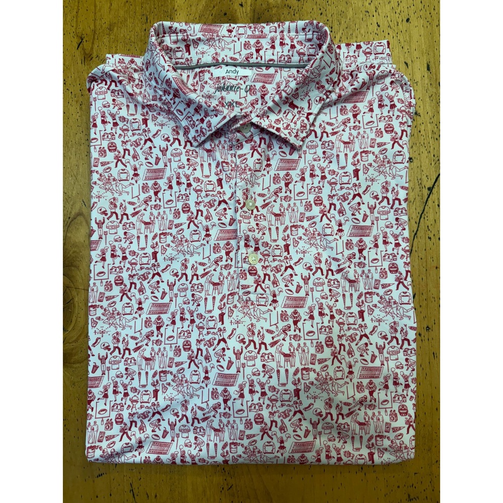 Johnnie-O Tailgate XXL All Over Print Red White Football Performance Polo Shirt
